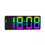 FATASH Digital Alarm Clock with Adjustable Brightness & Snooze Function | Non Ticking Battery & USB Powered LED Display Time Date Temperature | Mirror Finish Design for Bedroom Office Travel G-Black