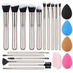 MAANGE Makeup Brushes 16 Pcs with Makeup Sponges 4 Pcs and 1 Brush Cleaner Kabuki Foundation Brush for Liquid Eye Make Up Brush (Champagne Gold)