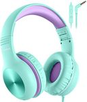 Nabevi Kids Headphones with Microphone, Wired Headphones for Kids, Over-Ear Children Headphones with Shareport, Girls Boys Headphones Volume Limiter 85/94dB for Fire Tablet/PC/iPad/School, Green