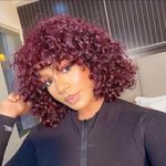 Burgundy Short Curly Bob Wig Human Hair with Bang Glueless Wigs for Women 99j Burgundy None Lace Front Wigs Human Hair 180% Density Brazilian Curly Wigs with Bangs