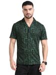 GLORYBOYZ Half Sleeve Printed Shirts for Men Slim Fit Tropical Stylish Men's Casual Shirt Revere Collared Neck Fashionable Stylish Goa Beach Vacation Summer Casual Shirts for Men (Bottle Green 6XL)