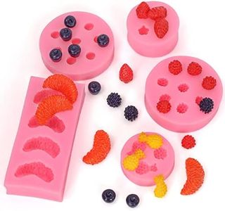 Kurtzy Moldes Silicona Reposteria Forma de Frutas (Pack de 5) Piña 3D, Naranja, Fresa, Arándano y Mora - Moldes para Gelatina, Chocolate, Fondant y Jabón - Molde Silicona Bizcocho, Tarta