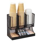 Mind Reader Cup and Condiment Station, Countertop Organizer, Coffee Bar, Kitchen, Metal Mesh, 33L x 16.4W x 28.6H cm, Black