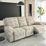 HOKIPO Polyester Blend 140Gsm Stretchable Recliner Sofa Cover 3 Seater,Natural Beige Abstract Art(Ar-4942-C4)