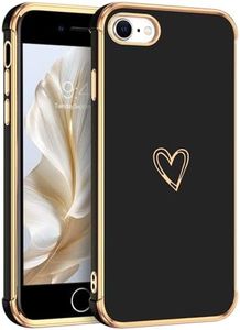 VENINGO iPhone SE Case 2022/iPhone SE Case 2020/iPhone 8 Case/iPhone 7 Case, Heart Pattern Cute Slim Shockproof TPU Bumper Non-Slip Lightweight Protective Phone Cover for iPhone 7/8/SE, Black