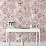 Soft Pink Flower Rose Bloom 3D Effect Floral Designer Wallpaper for Bedroom Living Room (Pink)