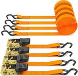 Ohuhu Ratchet Tie Down Strap 4 Pack, 4.6m 680kg Break Strength Securing Straps Logistic Cargo Straps with Hooks, Rubber Coated Metal Handles for Appliances, Moving Cargo, Motorcycle, Orange