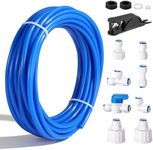 Professional 1/4" OD Tubing Water Line Kit for Refrigerator Ice Makers, 49.2 ft Ice Maker Water Line Kit for RO Water Systems with Fittings(Blue)