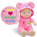 June Garden Personalized 12" Sweet Dolly Frida - Stuffed Ultra Soft Baby Bear Doll for Birth and Up with Custom Name, Date or Birth Weight