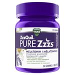 Vicks ZzzQuil PURE Zzzs Melatonin Sleep Aid with Chamomile, Lavender, & Valerian Root, Non-Habit Forming, 1mg per gummy, Wildberry Vanilla Flavour, 24 count