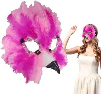 Nicky Bigs Novelties Womens Masquerade Pink Flamingo Mask - Faux Feather Bird Face Masks - Adult Mardi Gras Costume Accessory, One Size, Pink
