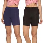 OUTFLITS Women's Cycling Boy Shorts (OFLCS01_2C_BLA_NAV_XS_Black, Navy_XS)