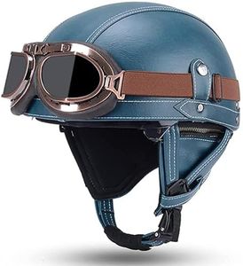 Casco Jet Vintage Omologato ECE,Mezzo Casco Moto Pelle D'epoca Con Occhiali Da Aviatore,Caschi Scooter Caschi Street Cruiser Da Uomo E Da Donna 55-62CM E,L