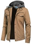 Pursky Men's Winter Casual Washed Cotton Hooded Multi-Pocket Fall Anorak Jacket Outwear Cargo Coat M Khaki