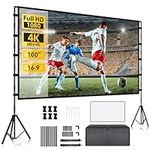 Yofuly Projection Screen with Stand, 100 Inch Portable Double Sided Projection Screen with Carry Bag, 16:9 4K HD Indoor Outdoor Video Screen for Camping Home Theater