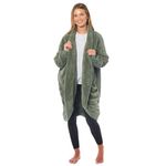 Daisy Dreamer Womens Cardi Gown Robe Ladies BathRobe House Coat Comfort Dressing Gowns Overcoat Long Sleeve Robes Warm Cosy Loungewear with Pockets (UK, Alpha, L, XL, Regular, Regular, Sage Green)