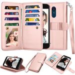 NJJEX Compatible with LG Aristo 2/Aristo 3/Phoenix 4/Rebel 4 LTE/Tribute Empire/Dynasty/Zone 4/Fortune 2/Rebel 3 LTE/Risio 3/K8 Wallet Case, PU Leather Card Slot Holder Flip Lanyard Cover [Rose Gold]