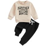 Domisola Toddler Baby Girl Clothes Long Sleeve Aunties Bestie Letter Sweatshirt Tops+Elastic Pants 2 Piece Fall Winter Outfit (02- Black, 6-12 Months)