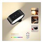 Deyagoo UP&Down LED Wall Sconce, Removable Charging Wall Mounted Lamps with Battery Operated, RGB Ambience Lights, 3 Color Temp, 4 Brightness, 1H Timer, Touch&Remote Control, Wall Lights for Reading