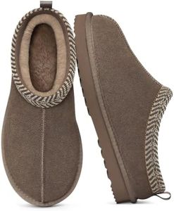 Litfun Genuine Suede Slippers for Women Fuzzy Memory Foam House Shoes Winter Warm Mini Boots Indoor and Outdoor, Mocha 41