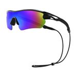 Karsaer Unisex Adult Polarized Tr90 Sports Cycling Sunglasses Bmx, Running Golf Baseball, Black