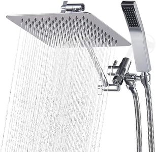 G-Promise All Metal Shower Head with 71 Inch Hose, 10 Inch Square Rain Shower Head with Handheld Spray Combo, Stainless Steels Extra Long Hose, 3-Way Diverter, Height-Adjustable Extension Arm (Chrome)
