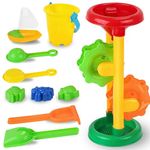 Liberty Imports Double Sand Wheel Beach Toy Set For Kids With Bucket,Shovels,Rakes,Sailboat & 3 Shape Molds (Colo,Multi