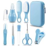 PandaEar Baby Healthcare and Grooming Kit, Baby Safety Set Baby Comb, Brush, Finger Toothbrush, Nail Clippers, Scissors, Nasal Aspirator, Baby Essentials Nursery Care Kit (Blue)