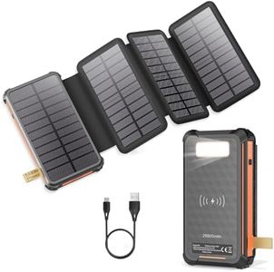 Solar Powerbank, Sunowl 26800 mAh Powerbank Solar, Schnelles Laden und Kabelloses Laden mit 2 USB/Typ-C-Ausgängen und LED-Taschenlampe, Solar Ladegerät für Telefon, Tablets, Camping im Freien