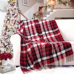 BATTILO HOME Red Buffalo Plaid Throw Blanket for Couch, Farmhouse Decorative Red Plaid Blanket with Tassels, Soft Warm Cozy Checkered Blankets for Bed Sofa Chair Christmas Decor, 50"x60"