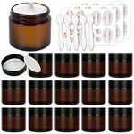 2 oz 60 ml Round Amber Glass Jars 15 Pack, Empty Cosmetic Container, Face Cream Lotion Storage Jars with White Inner Liners and Black Lids