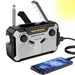 Solar Radio, AM/FM Portable Crank Radio, Dynamo Emergency Radio with 4000 mAh Rechargeable Battery, LED Torch, SOS Alarm for Camping, Outdoor, Emergency (03)