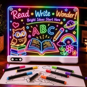 Rechargeable 16" LED Drawing Board for Kids, 2200mAh Acrylic Glow Doodle Note Message Board with 10 Light Effects, Dry Erase Pad with 8 Markers & Stand, Birthday Christmas Gift Ideas for Girls Boys