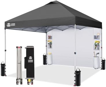 CROWN SHADES Canopy Tent 10x10 Pop Up Canopy Outdoor Shade with Pockets Sidewall, Easy Up Sun Shelter with One Person Set Up Center Lock, Portable Instant Camping Beach Canopy Tents, Grid Grey