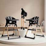 Baybee 3-in-1 Premium Convertible High Chair for Kids, Babies & Toddlers | Foldable Baby Feeding Chair with 5-Point Safety Harness, Adjustable & Removable Tray, Easy-to-Clean Design | Portable Dining Chair (Black)