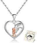 EXGOX Silver Horse Necklace for Women,Sterling Silver Girl and Horse Necklace Horse Gifts for Women Girls Heart Cubic Zirconia Horse Pendant Necklace Jewellery for Horse Lovers