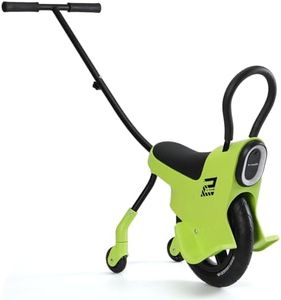 Yiomied 12in Hand Push Unicycle for Kids, with Light/Handrails/Auxiliary Wheels (Green)