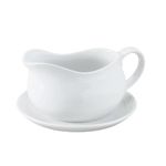 HIC Hotel Gravy Sauce Boat with Saucer Stand, Fine White Porcelain, 24-Ounces