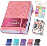 Ospelelf 2025 Leather Undated Daily Planner (5.5 x 8.5''), Weekly & Monthly Life Planner, Organizer Notebook & Productivity Journal. A5 Hardcover with Stickers(Pink)