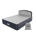 YAWN AIR Bed - Self-inflating Airbed King Size - Great Guest Bed, Camping Mattress - Built-in Pump & Headboard - Grey Fabric Material - Available in UK Single, Double and King