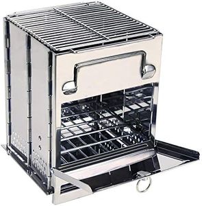 REDCAMP Large Camping Wood Burning Stove, Stainless Steel Compact Portable Foldable Folding Mult Fuel Camp Stove, Perfect for Backpacking Hiking Travelling Outdoor Cooking Picnic BBQ, Large