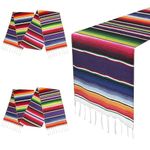 𝟐𝐏𝐚𝐜𝐤𝐬 Mexican Table Runner for Cinco de Mayo Decorations, 14" x 108" Hand Woven Mexican Blanket Table Runner Party Supplies, Fringe Cotton Serape Table Runner for Mexican Party Wedding Decor