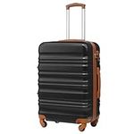 COOLIFE Suitcase Trolley Carry On Hand Cabin Luggage Hard Shell Travel Bag Lightweight with TSA Lock and 2 Year Warranty Durable 4 Spinner Wheels (Apricot Black, S(56cm 38L))