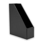 OSCO Black Faux Leather Magazine Rack | A4 | File Holder | Paperwork Organiser | Shelf Tidy | Document Storage | Catalogue Bin | Brochure Display | 10cm Wide | Felt Bottom