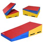 Xn8 Foldable Incline Gymnastic Mat Non-Slip Kids Wedge Cheese Mat Tumbling Yoga Mats with Carrying Handle Home Gym Fitness for Boys and Girls Training Aerobic Exercise