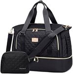 Weitars Gym Bag for Women,Travel Duffel Weekender Bag,Sport with Shoes Compartment and Wet Pocket,Large Carry On Overnight Hospital Women Travel,Gym,Shopping, Black, Embroidery Pattern (22052)