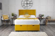 Comfy Deluxe LTD Plush Velvet Ottoman Gas Lift Bed | Foot Lift With Vertical Panel Apollo Headboard | Ottoman Gas Lift Divan Bed With Headboard (2FT6 Small Single (79cm X 192cm), Mustard)