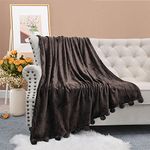 BOON Pompom Bed Couch Throw Blankets, 50" x 60", Chocolate