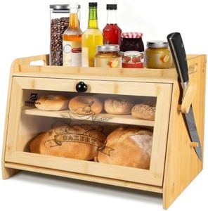 Piklohas Bread Box for Kitchen Countertop, Bamboo Sourdough Storage with Cutting Board for Homemade Bread, Multi-Functional Container with Window, Wall-Mountable to Save Space, FSC-Certified