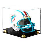 PENNZONI Football Helmet Display Case - Clear Acrylic Display Case, Full-Size Helmet Clear Display Box, Football Display Case w/Black Acrylic Base & Gold Risers - Clear Back